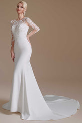 Elegant White Long Sleeves Mermaid Wedding Dress